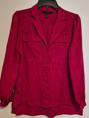 White House Black Market Womens  Raspberry Red Textured Blouse SZ XS